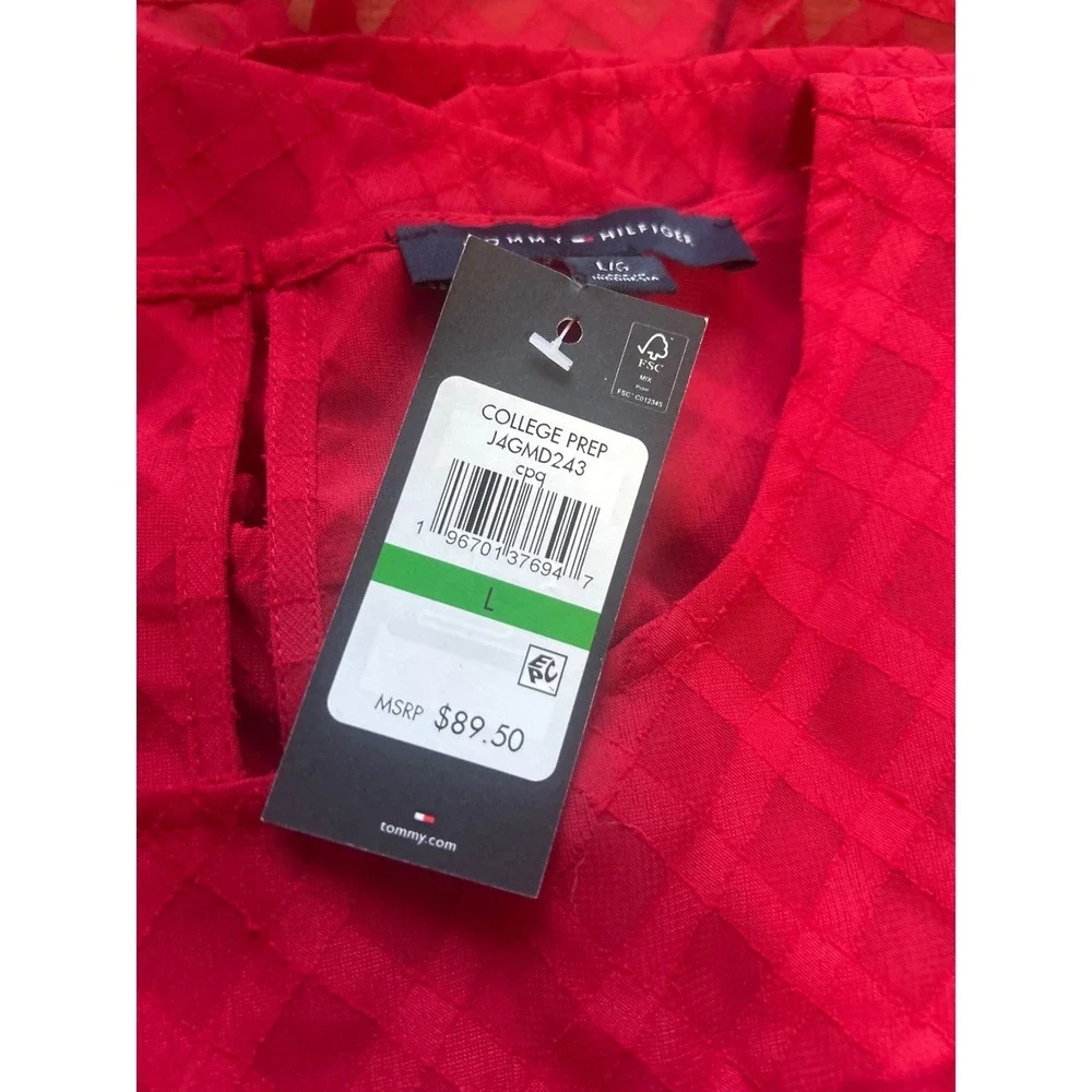 Tommy Hilfiger Women Red Diamond Textured Peplum Blouse‎ Top Size L